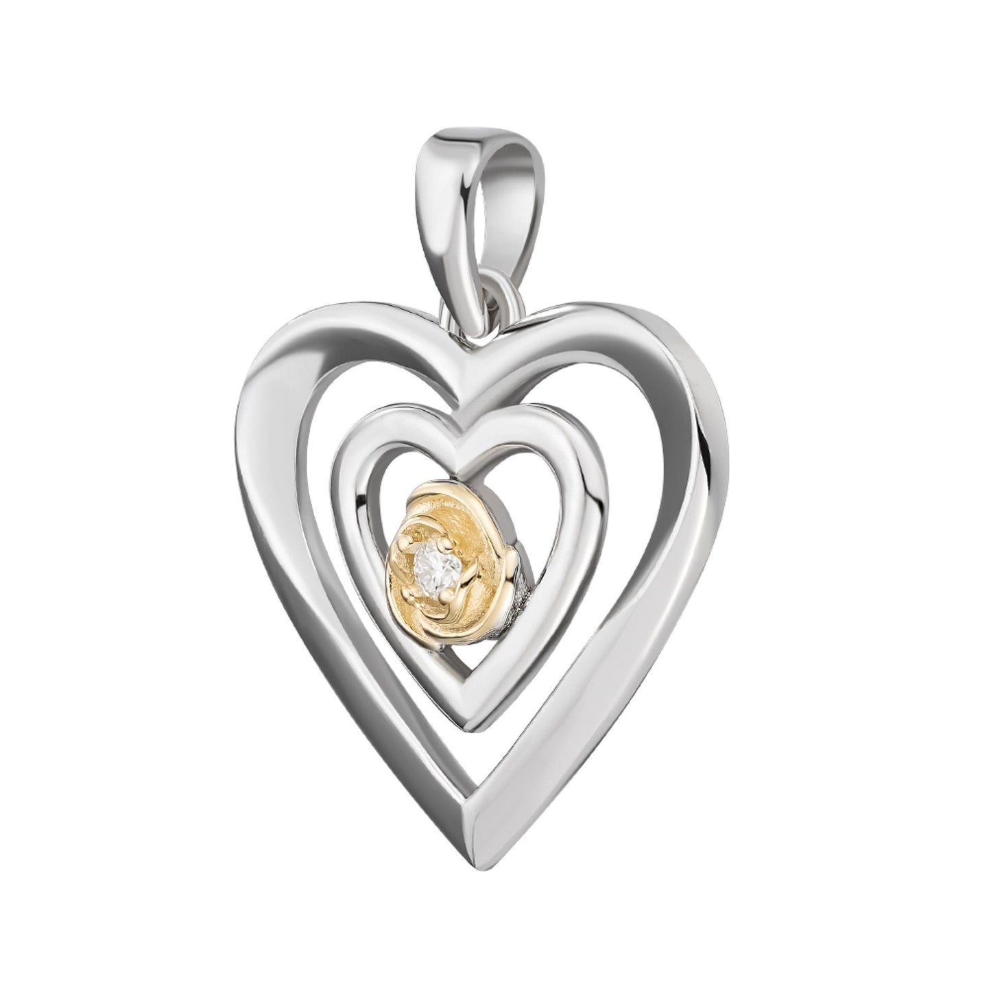Sterling Silver Round Moissanite Solitaire Heart Designer Pendant 1/10 Ctw