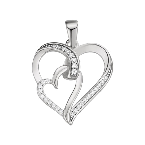 Sterling Silver Round Moissanite Double Heart Infinity Designer Pendant 1/6 Ctw