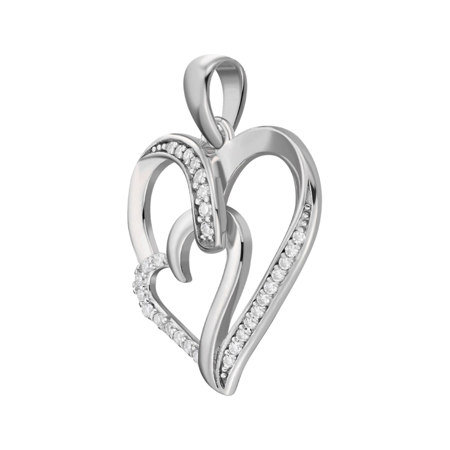 Sterling Silver Round Moissanite Double Heart Infinity Designer Pendant 1/6 Ctw