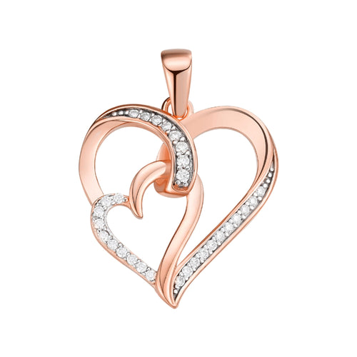 Sterling Silver Round Moissanite Double Heart Infinity Designer Pendant 1/6 Ctw