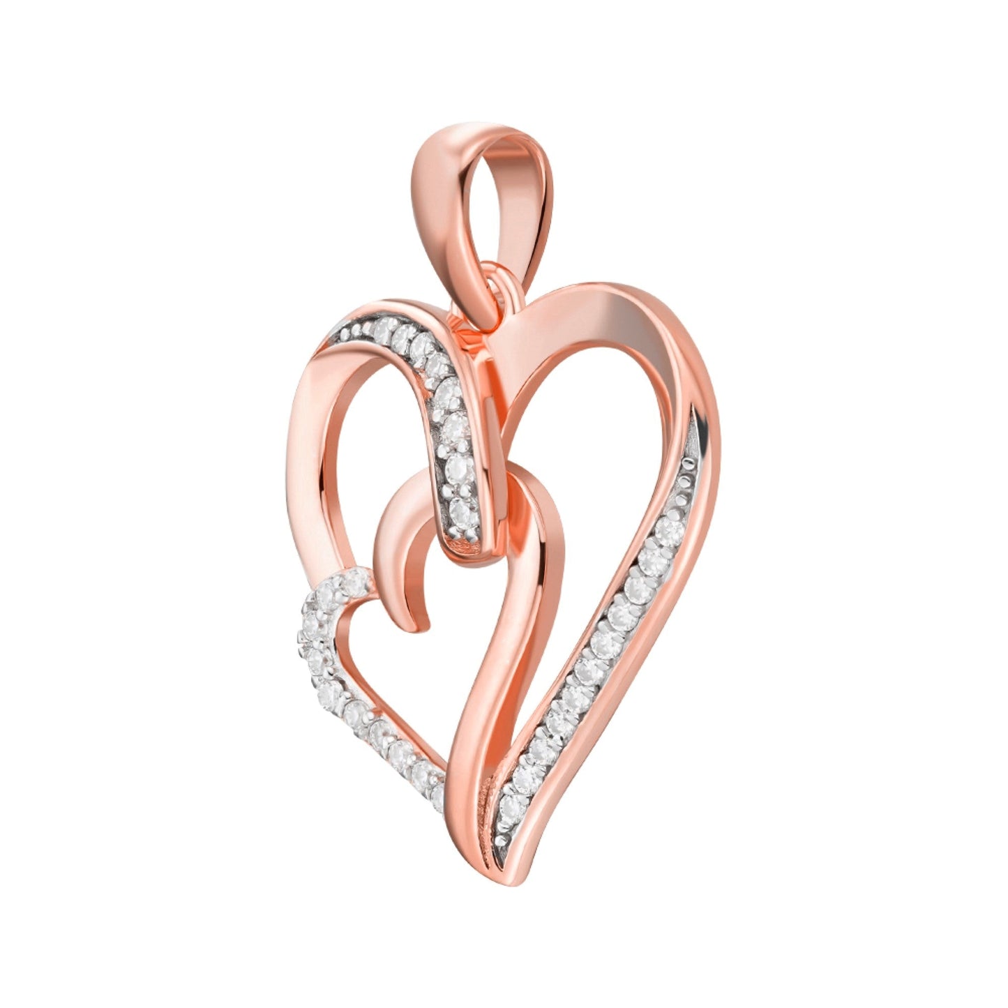 Sterling Silver Round Moissanite Double Heart Infinity Designer Pendant 1/6 Ctw
