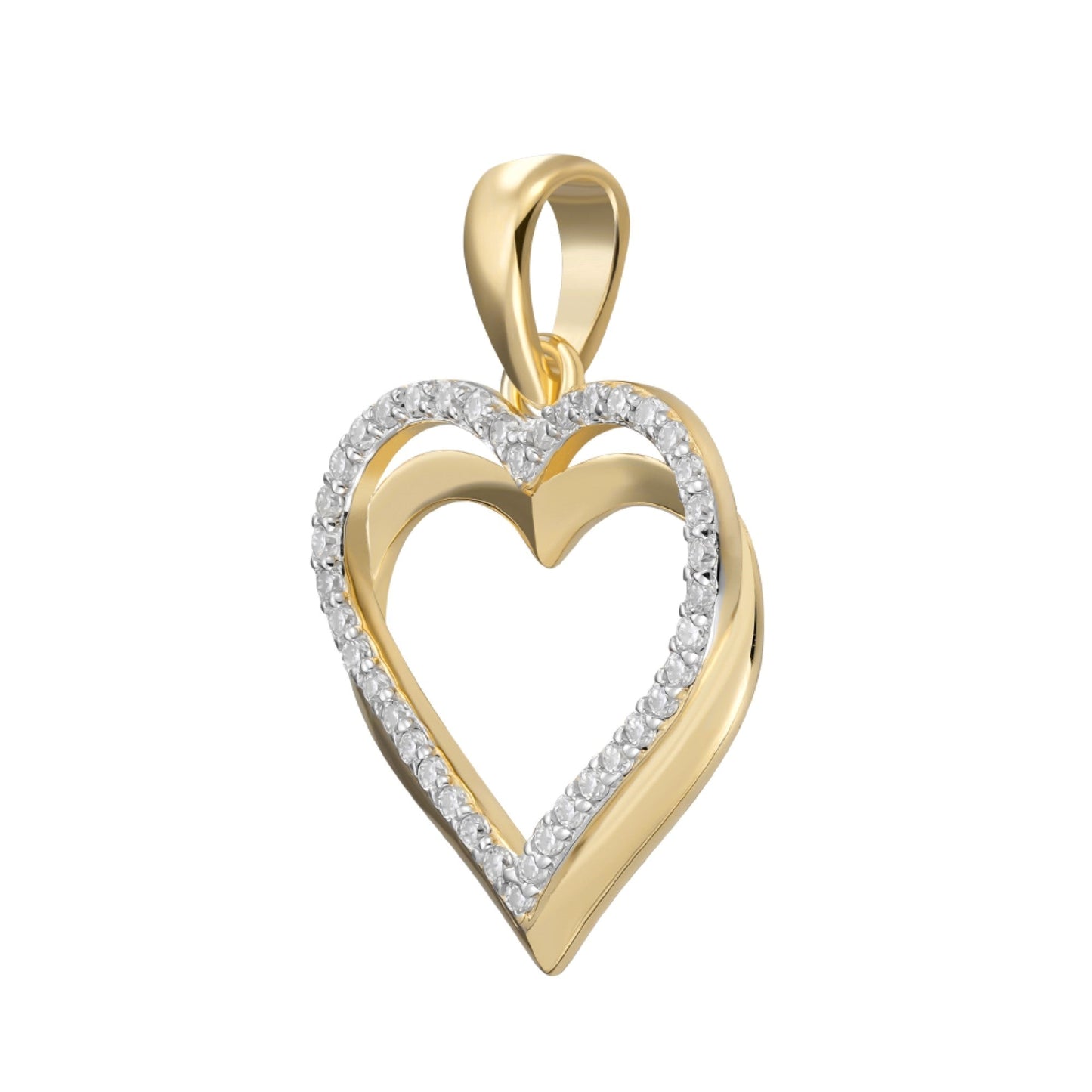 Sterling Silver Round Moissanite Double Row Heart Designer Pendant 1/5 Ctw