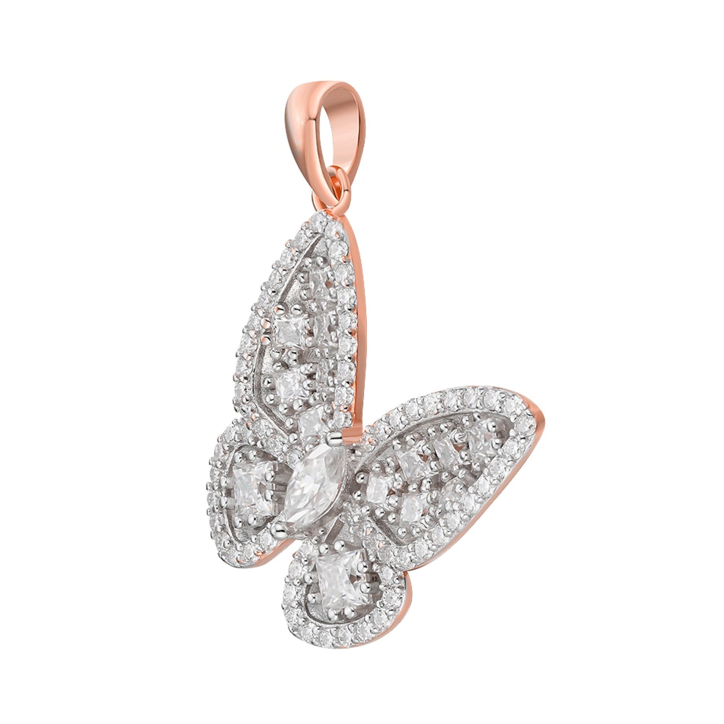 Sterling Silver Round Fancy Moissanite Butterfly Animal Pendant 2-1/8 Ctw