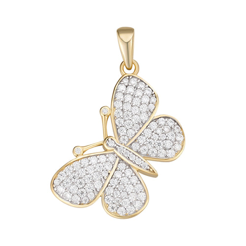 Sterling Silver Round Moissanite Butterfly Animal Pendant 1 Ctw