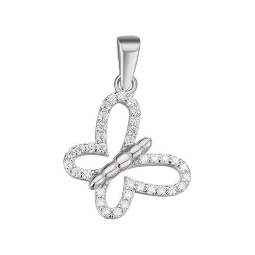Sterling Silver Round Moissanite Butterfly Animal Pendant 1/3 Ctw