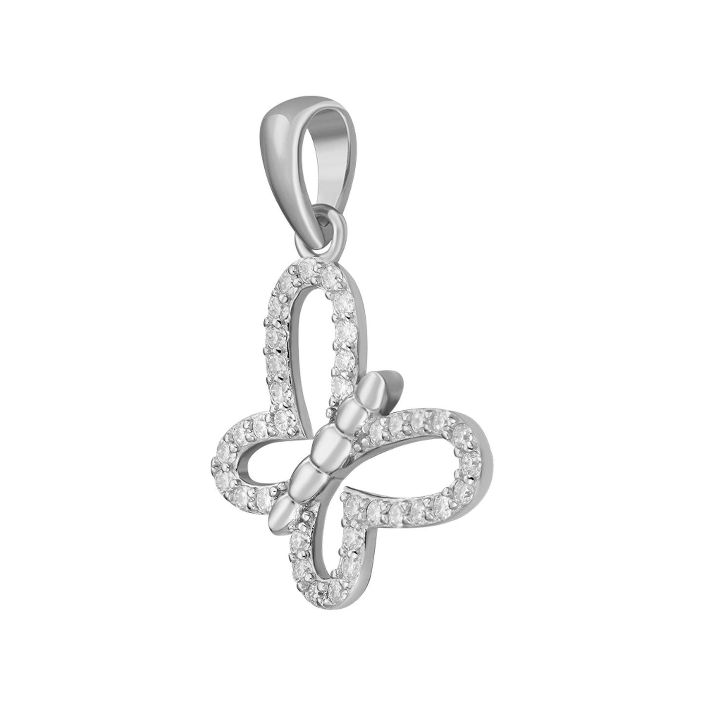 Sterling Silver Round Moissanite Butterfly Animal Pendant 1/3 Ctw