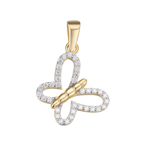 Sterling Silver Round Moissanite Butterfly Animal Pendant 1/3 Ctw