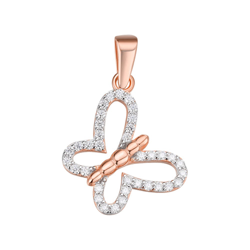 Sterling Silver Round Moissanite Butterfly Animal Pendant 1/3 Ctw