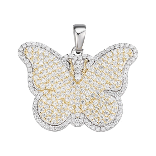 Sterling Silver Round Moissanite Butterfly Animal Pendant 1-5/8 Ctw