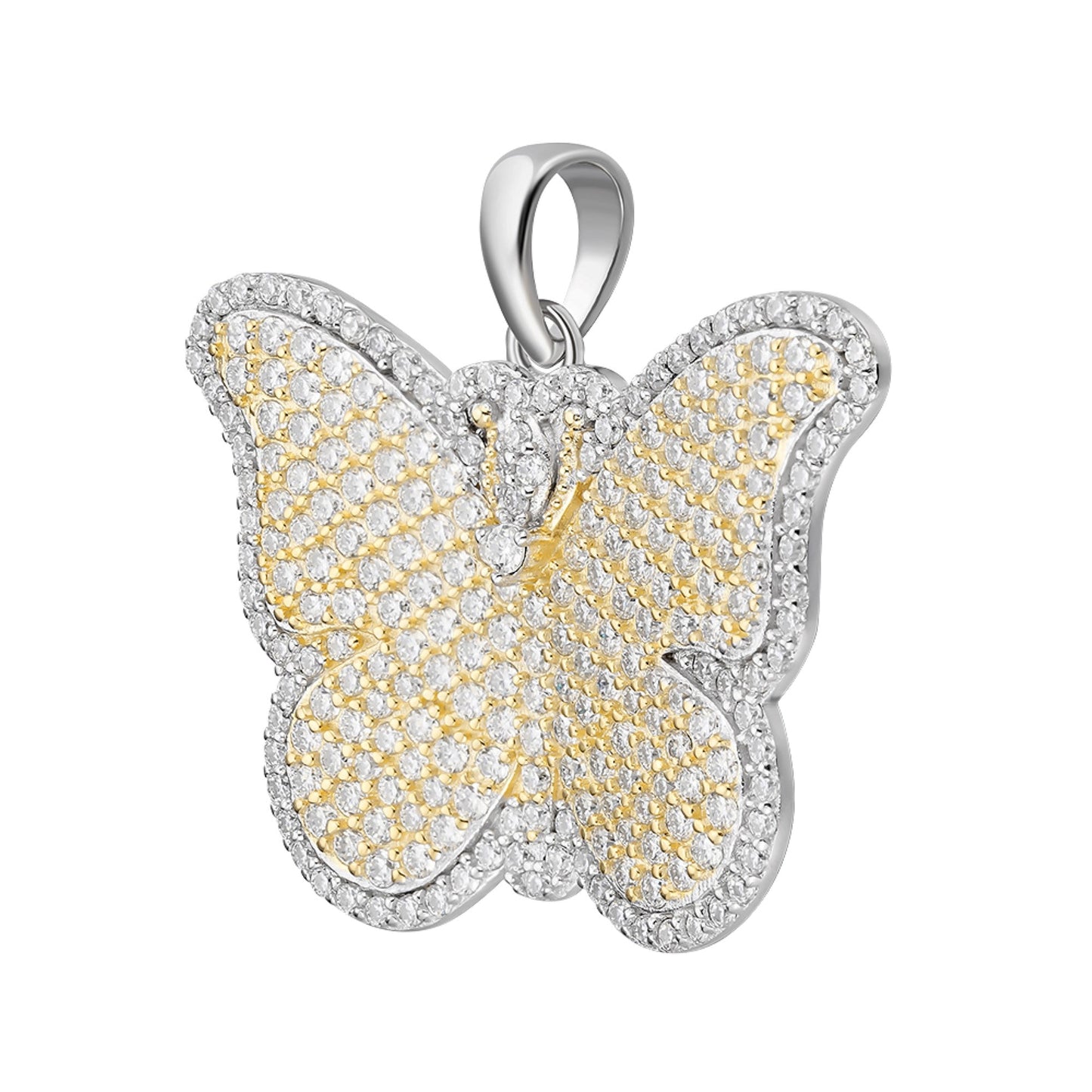 Sterling Silver Round Moissanite Butterfly Animal Pendant 1-5/8 Ctw
