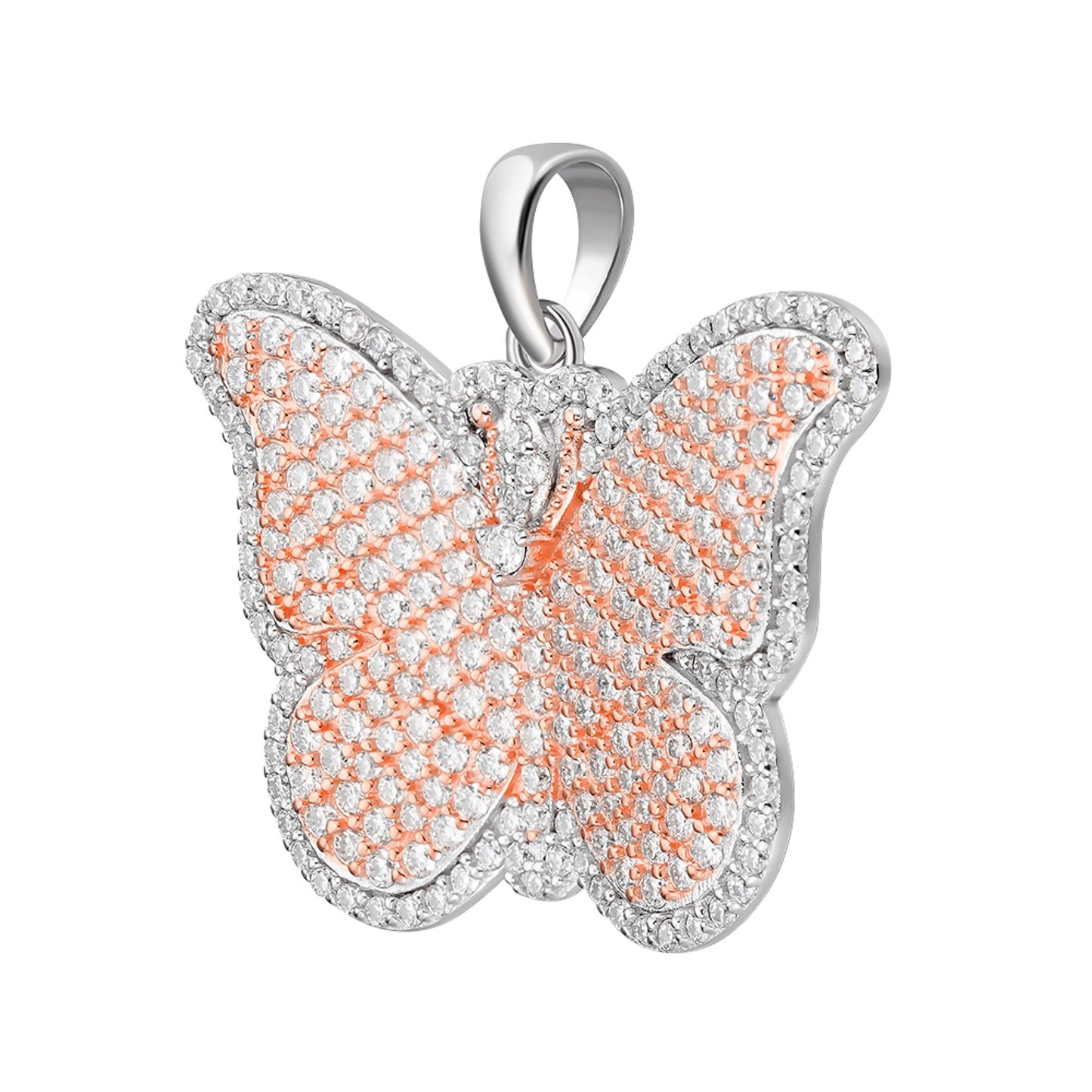 Sterling Silver Round Moissanite Butterfly Animal Pendant 1-5/8 Ctw