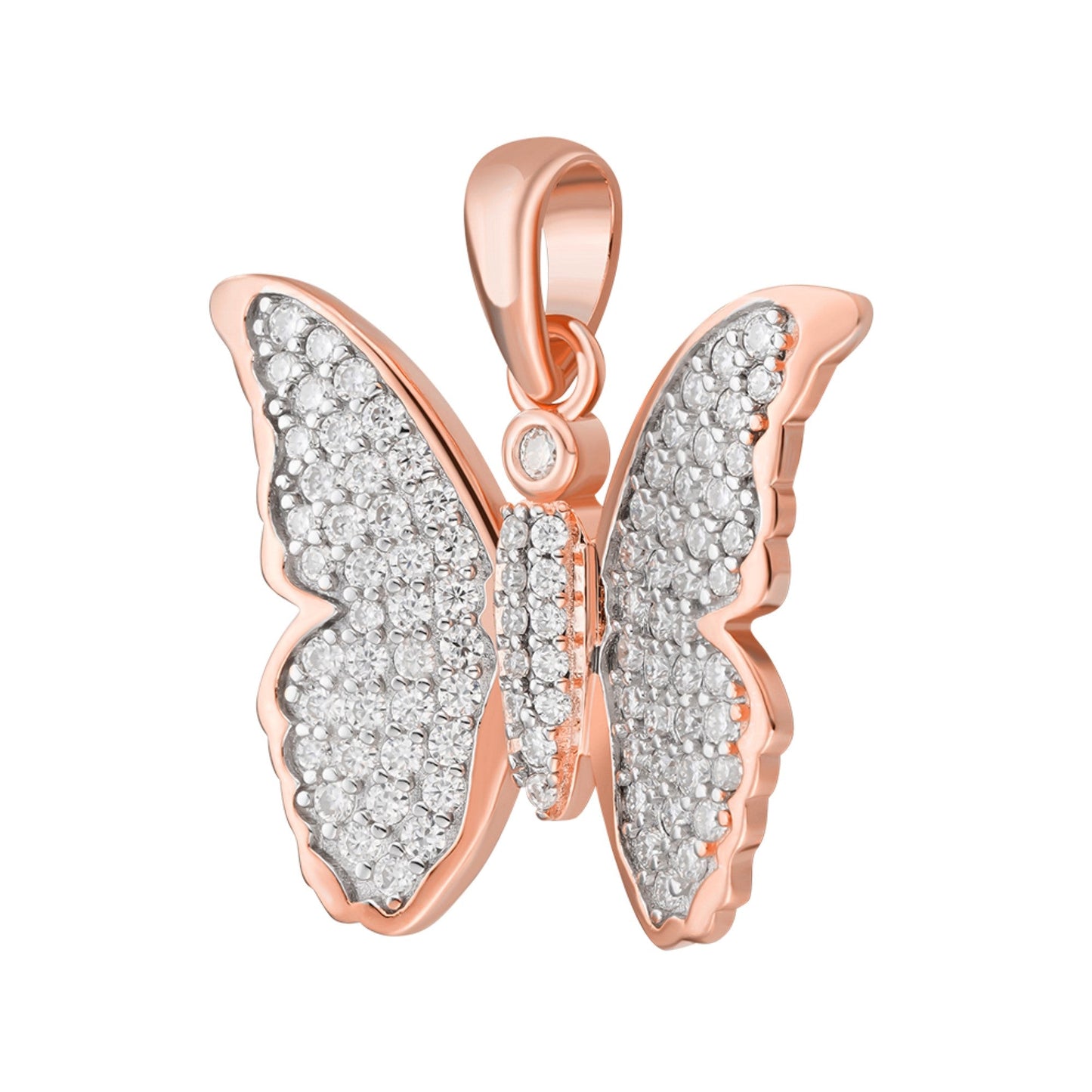 Sterling Silver Round Moissanite Butterfly Animal Pendant 3/4 Ctw