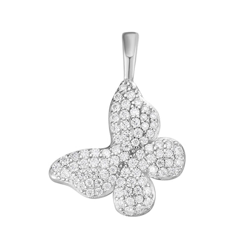 Sterling Silver Round Moissanite Butterfly Animal Pendant 5/8 Ctw