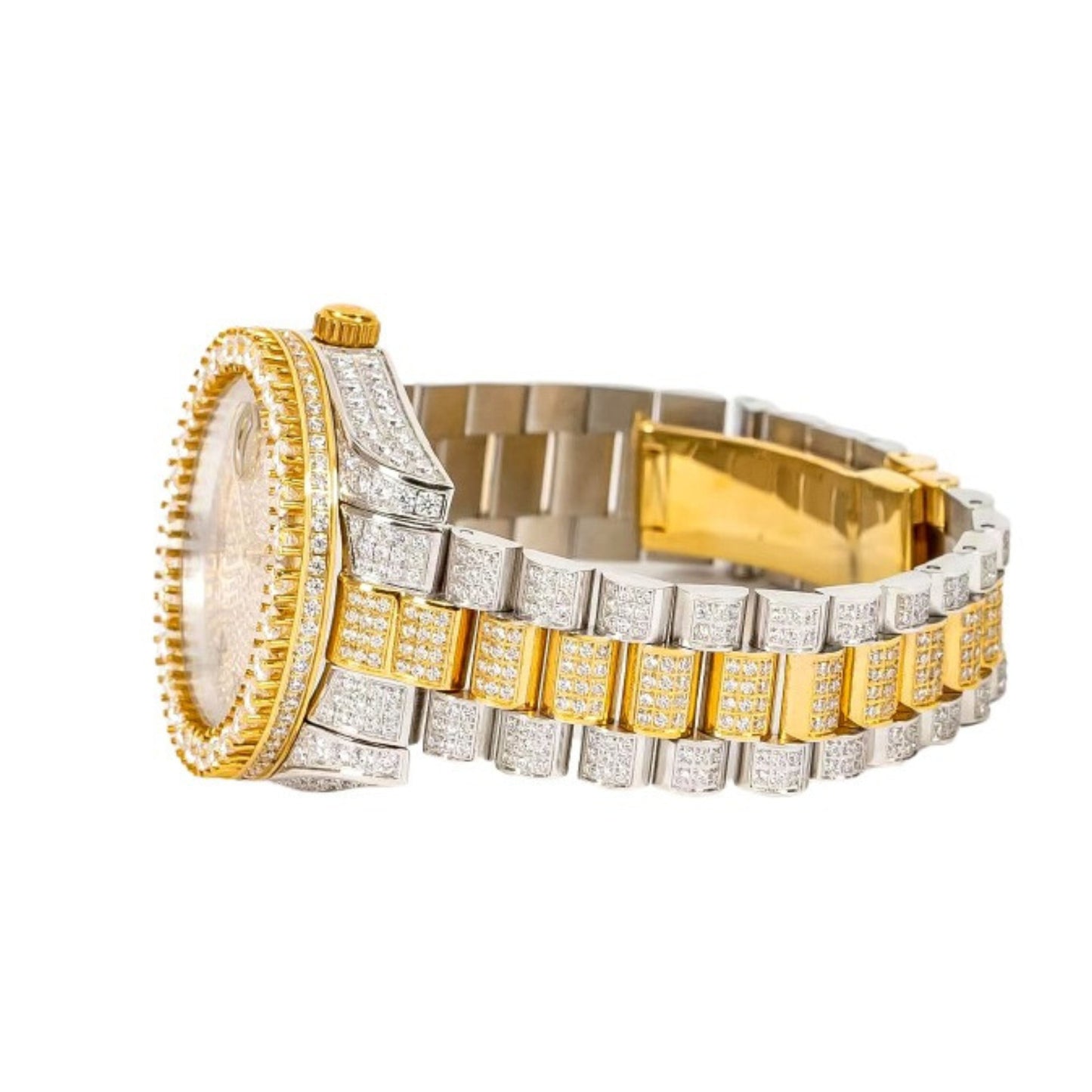 Moissanite Stainless Steel Yellow Two Tone Band Men Watch 17-1/3 Ctw