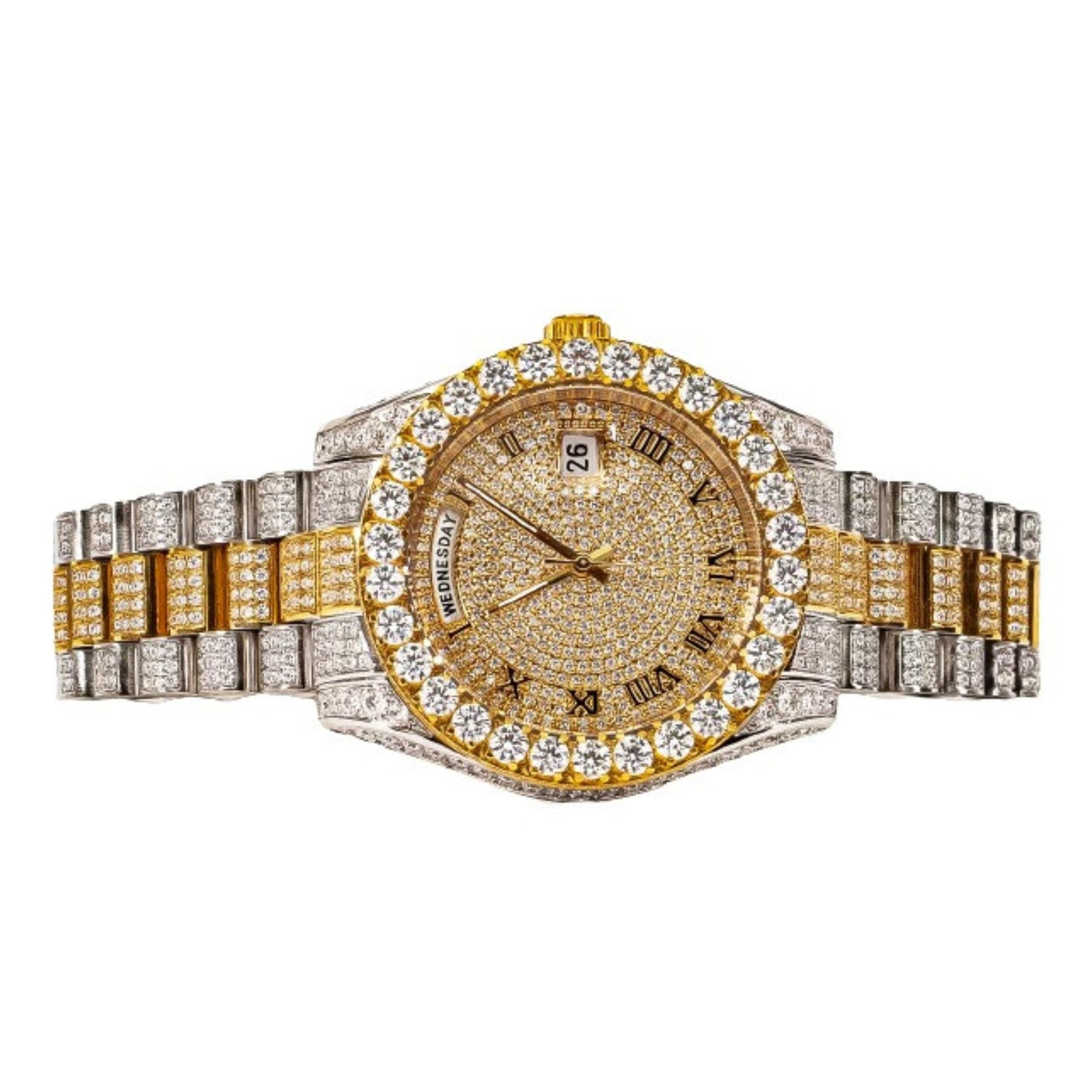 Moissanite Stainless Steel Yellow Two Tone Band Men Watch 17-1/3 Ctw