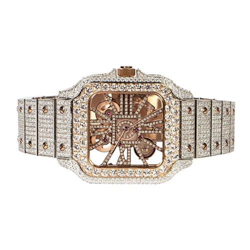 Moissanite Stainless Steel Rose Two Tone Band Men Watch 20-1/5 Ctw