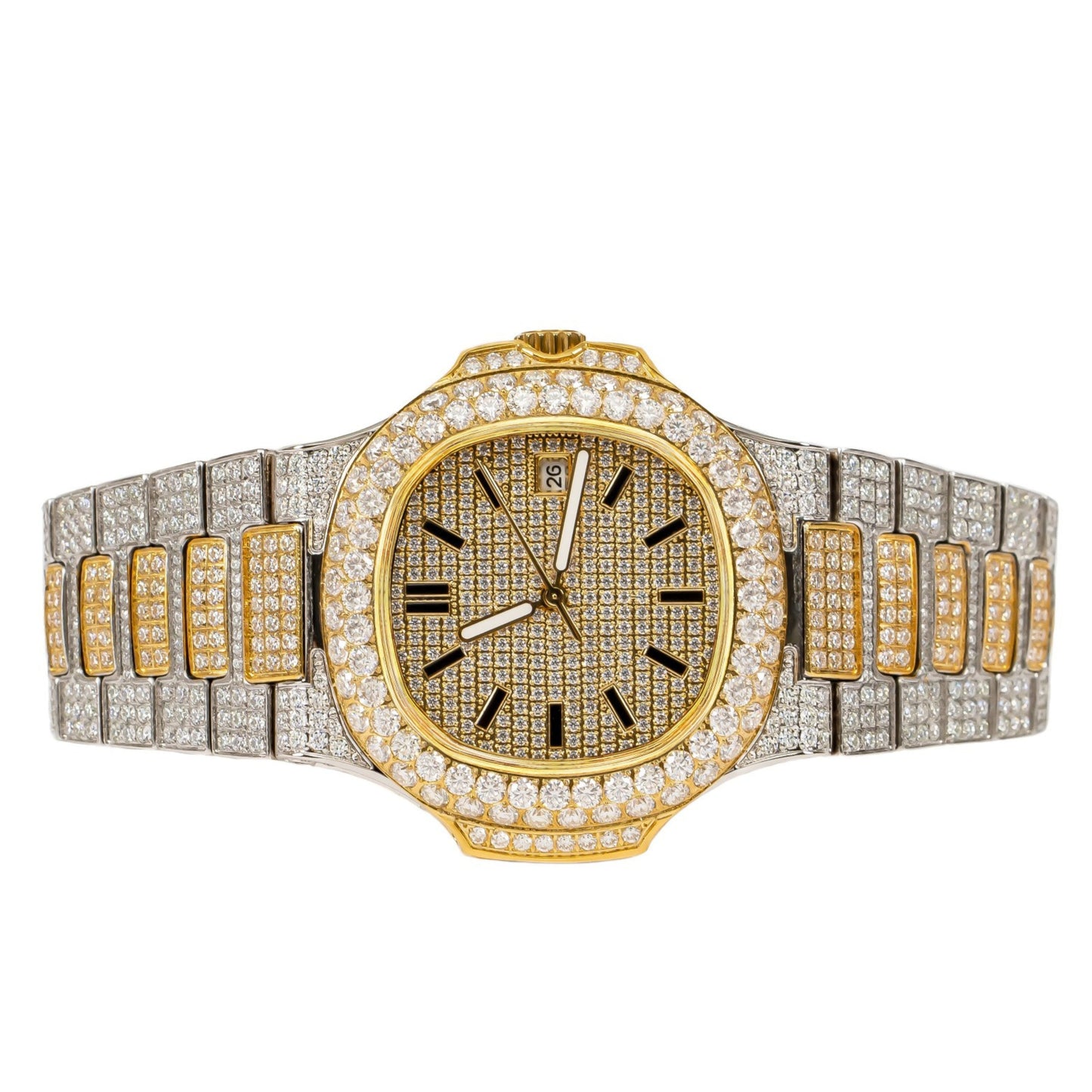 Moissanite Stainless Steel Yellow Two Tone Band Men Watch 18-1/3 Ctw