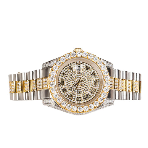 Moissanite Stainless Steel Men Yellow White Two Tone Steel Band Watch