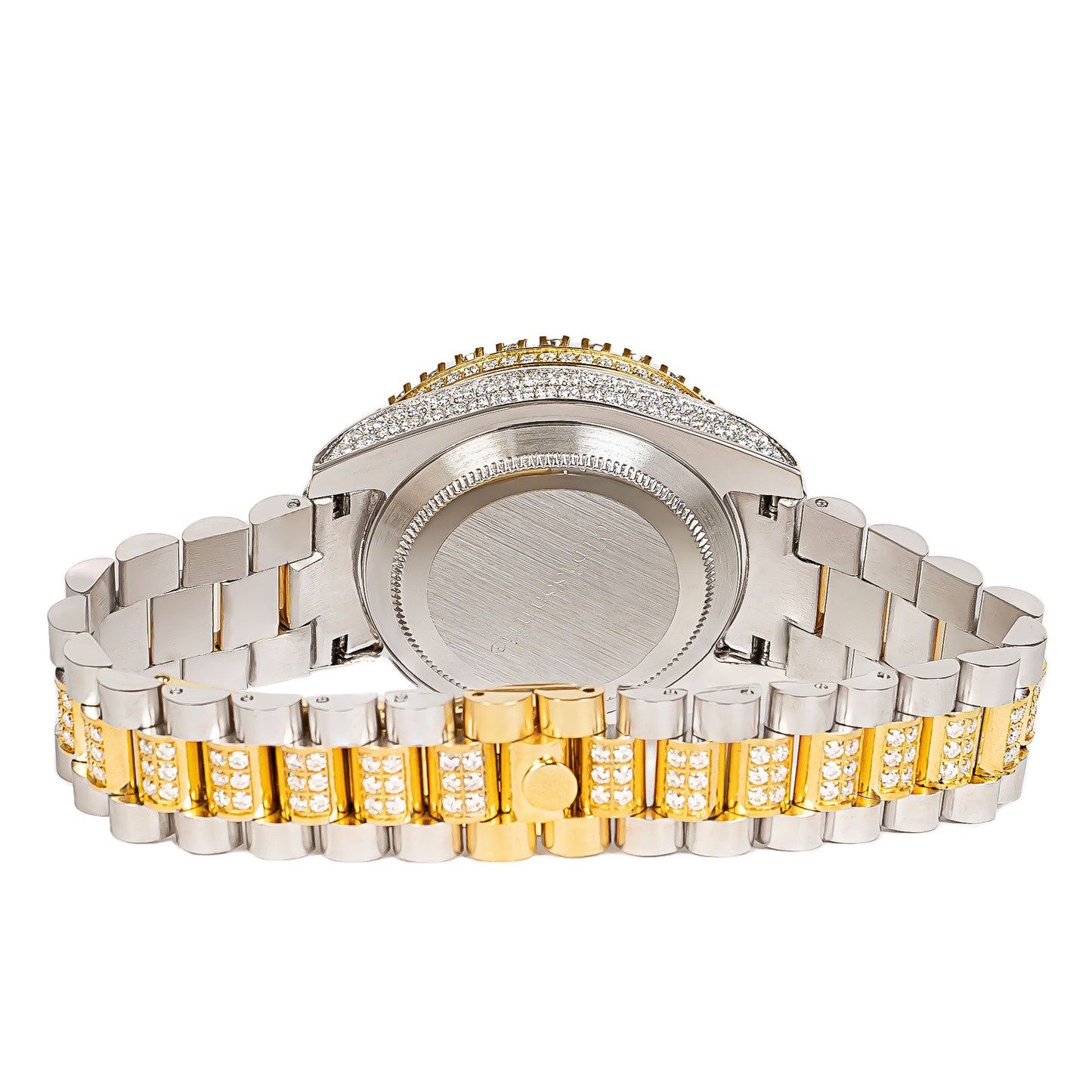 Moissanite Stainless Steel Men Yellow White Two Tone Steel Band Watch