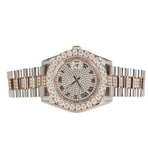 Moissanite Stainless Steel Men Rose White Two Tone Steel Band Watch
