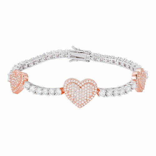 Sterling Silver Round Moissanite 15mm Heart Designer With 3mm Tennis Chain 7 Inch Bracelet 1-1/8 Ctw