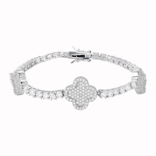 Sterling Silver Round Moissanite 15mm Designer With 3mm Tennis Chain 7 Inch Bracelet 1 Ctw
