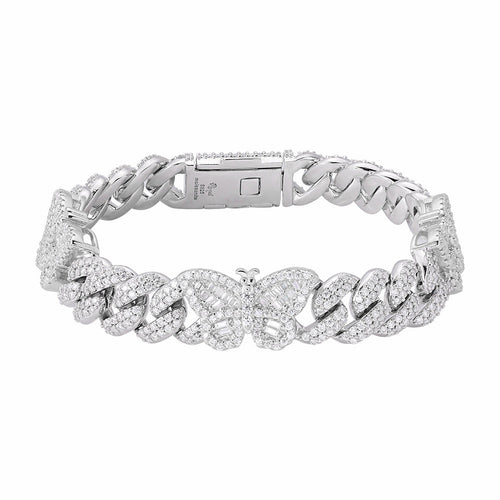 Sterling Silver Round Baguette Moissanite Butterfly Designer 7 Inch Bracelet 5-3/4 Ctw