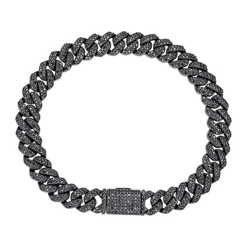 Sterling Silver 8mm Round Black Moissanite Miami Cuban 8 Inch Men Bracelet 5 Ctw