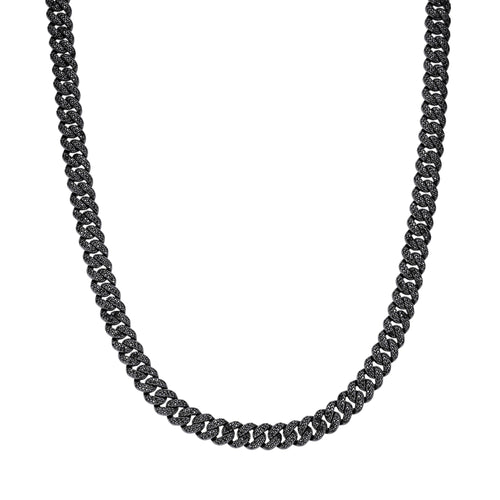 Sterling Silver 10mm Round Black Moissanite Miami Cuban Chain 22 Inch Men Necklace 13-5/8 Ctw