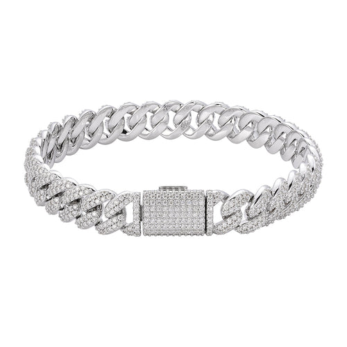 Sterling Silver Moissanite 10mm Cuban Bracelet 8 Inch 5-1/10 Ctw