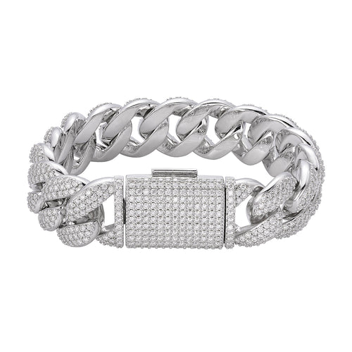 Sterling Silver Round Moissanite 20mm Cuban 8.50 Inch Men Bracelet 20-7/8 Ctw