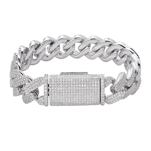 Sterling Silver Moissanite18mm Miami Cuban 8 Inch Men Bracelet 17-1/3 Ctw