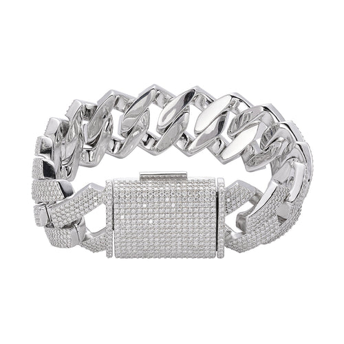 Sterling Silver Moissanite 23mm Miami Cuban 8 Inch Men Bracelet 22 Ctw