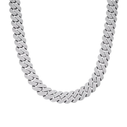 Sterling Silver Moissanite 16mm Square Cuban Chain 22 Inch Necklace 30-1/2 Ctw