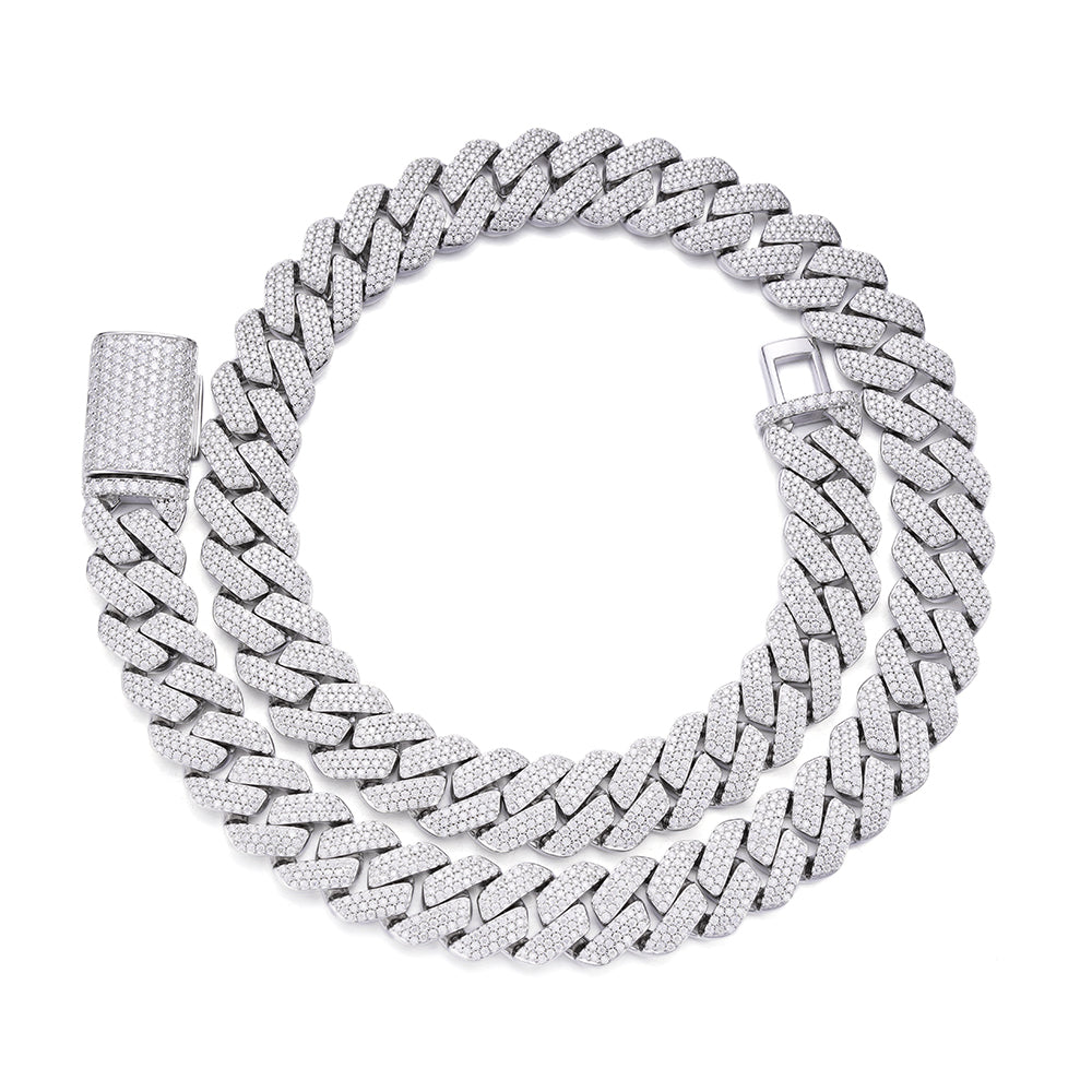 Sterling Silver Moissanite 16mm Square Cuban Chain 22 Inch Necklace 30-1/2 Ctw