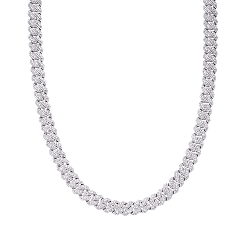 Sterling Silver Round Big Stone in Center Surrounded with Small Stones 10mm Moissanite Cuban Chain 22Inch Necklace 18-3/8 Ctw