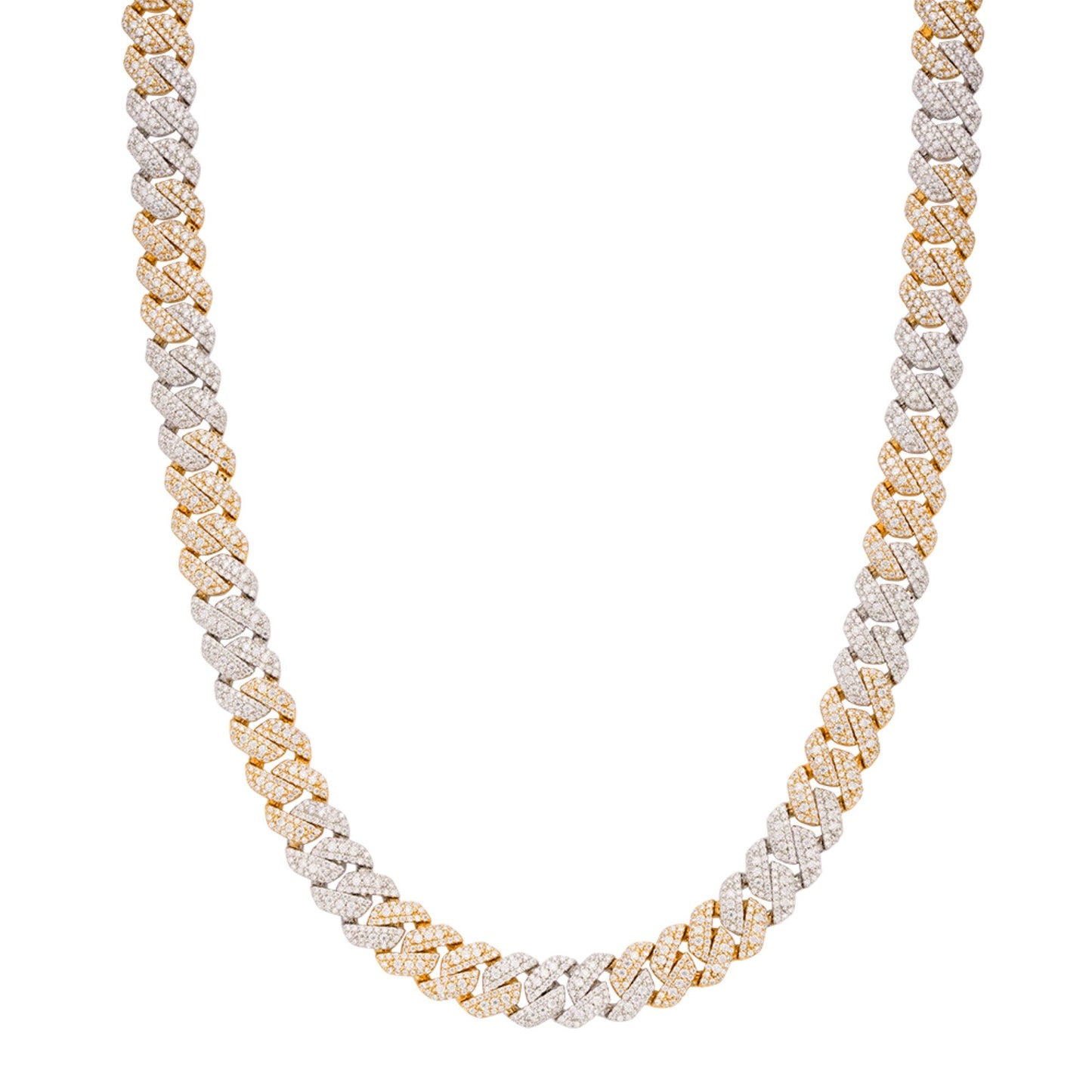 Sterling Silver Round Big Stone in Center Surrounded with Small Stones 10mm Moissanite Cuban Chain 22Inch Necklace 18-3/8 Ctw