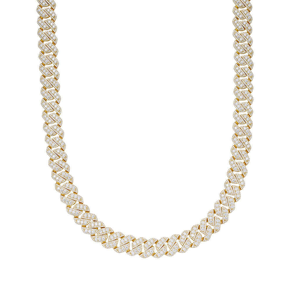 Sterling Silver Round Big Stone in Center Surrounded with Small Stones 12mm Moissanite Cuban Chain 22Inch Necklace  30 Ctw