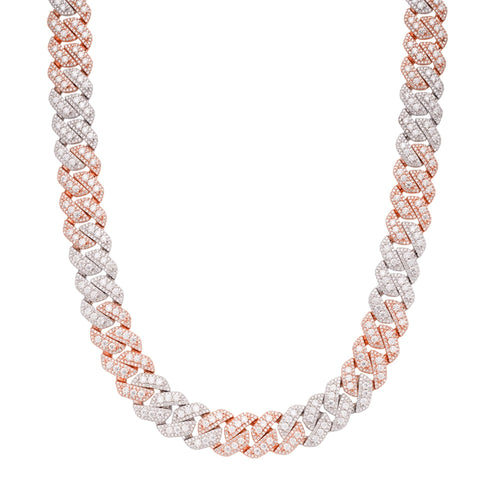 Sterling Silver Round Big Stone in Center Surrounded with Small Stones 14mm Moissanite Cuban Chain 22Inch Necklace 34 Ctw