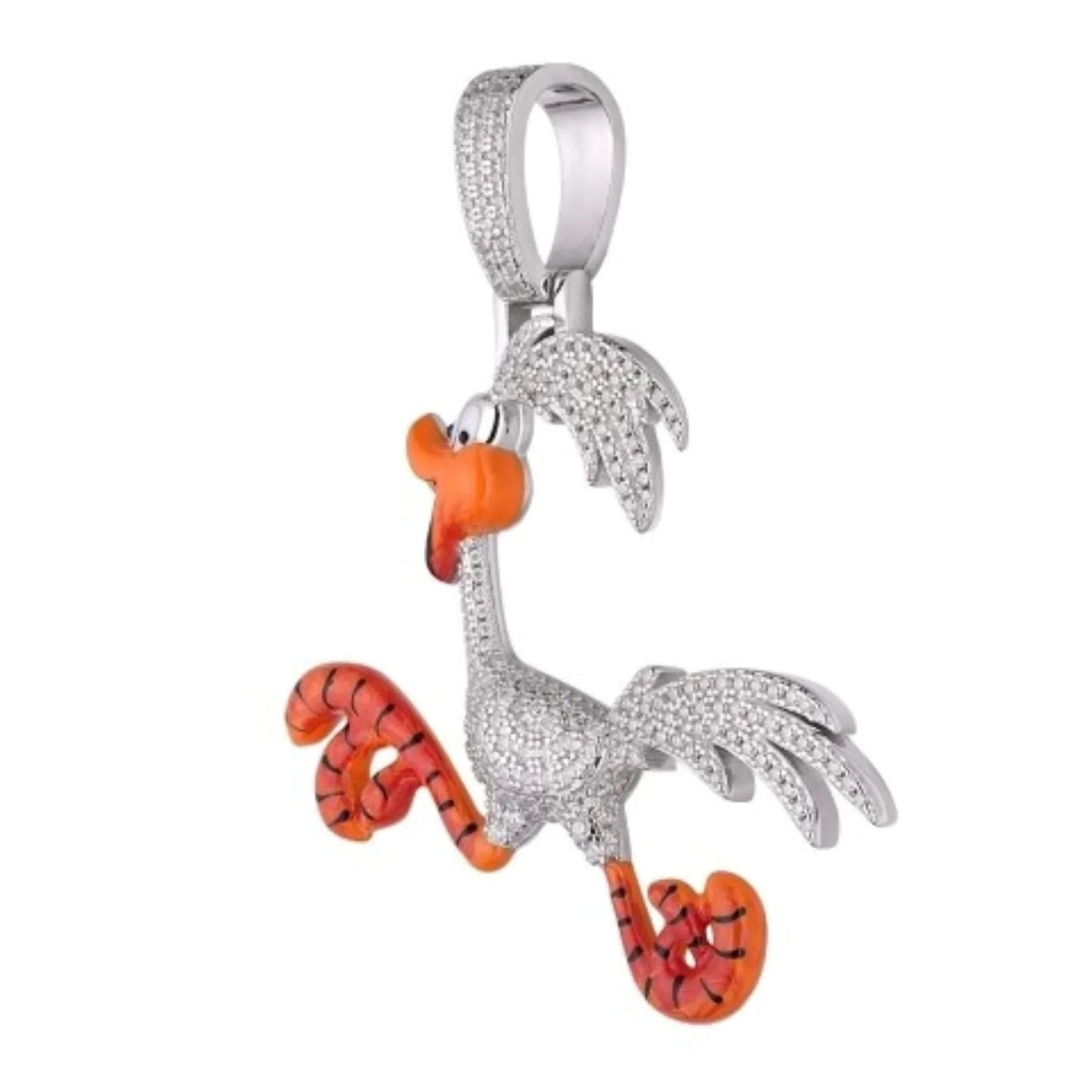 Sterling Silver Moissanite Enamel Bird Animal Pendant 7/8 Ctw