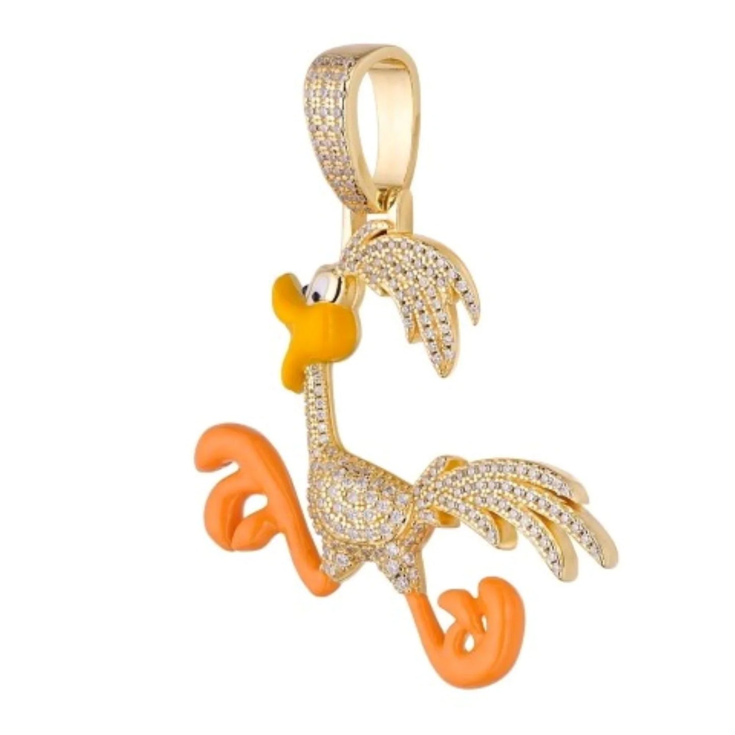 Sterling Silver Moissanite Enamel Bird Animal Pendant 7/8 Ctw