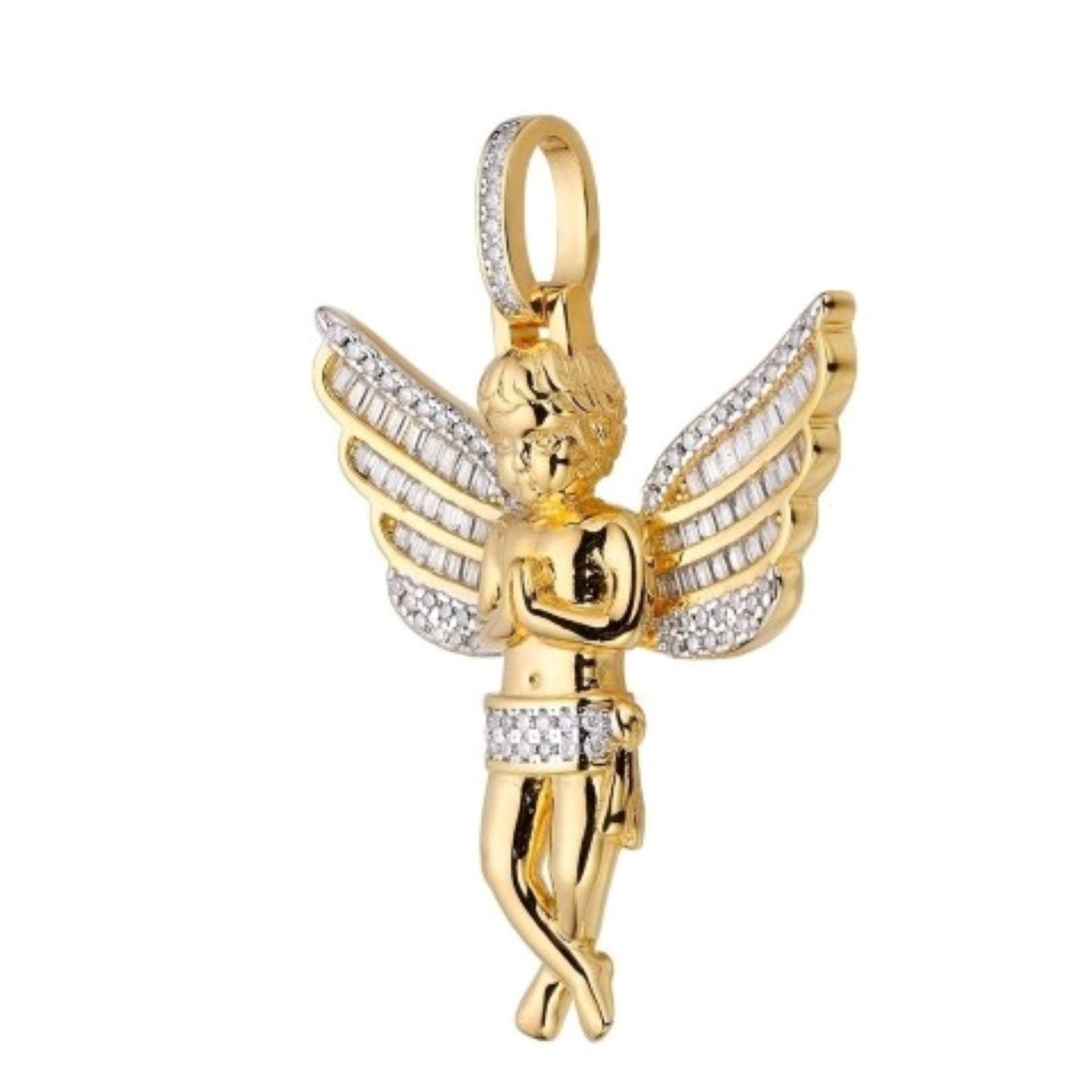 Sterling Silver Moissanite Angel Wings Religious Pendant 1-1/2 Ctw