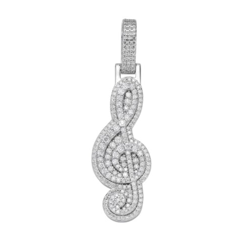 Sterling Silver Moissanite Music Note Symbol Pendant 1-5/8 Ctw