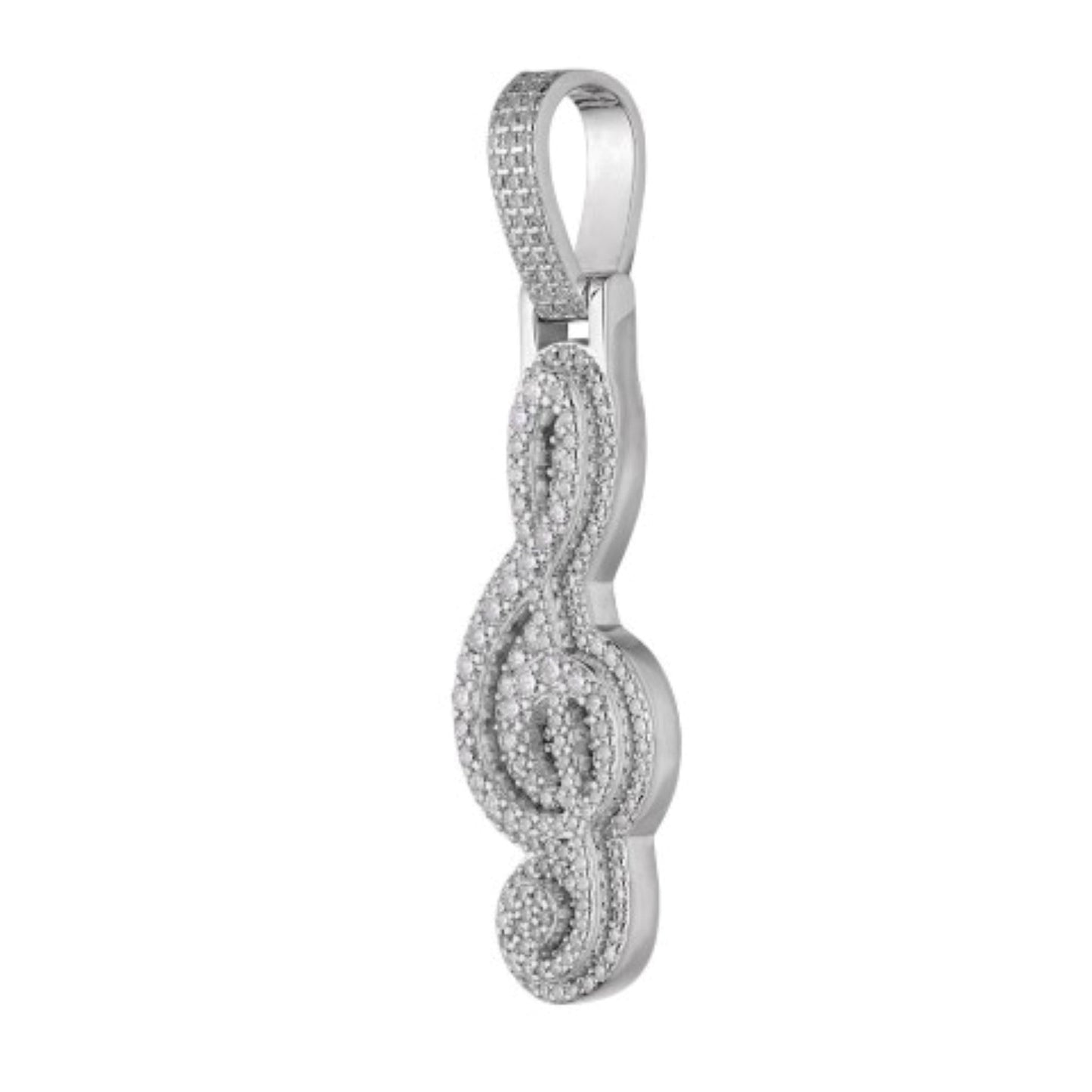 Sterling Silver Moissanite Music Note Symbol Pendant 1-5/8 Ctw