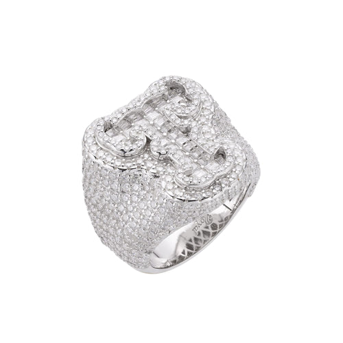 Sterling Silver Round Baugette Moissanite Albhabet T letter Initial Size 10 Men Ring 6-3/4 Ctw