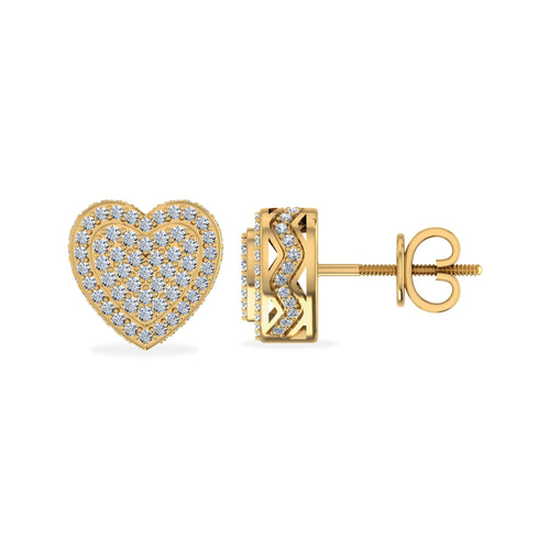 10K Yellow Gold Heart Shape Diamond Stud Earrings 1/3 Ctw
