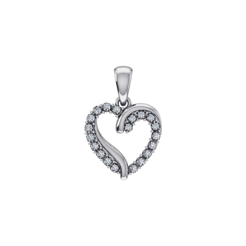 10K White Gold Round Diamond Open Heart Pendant 1/10 Ctw
