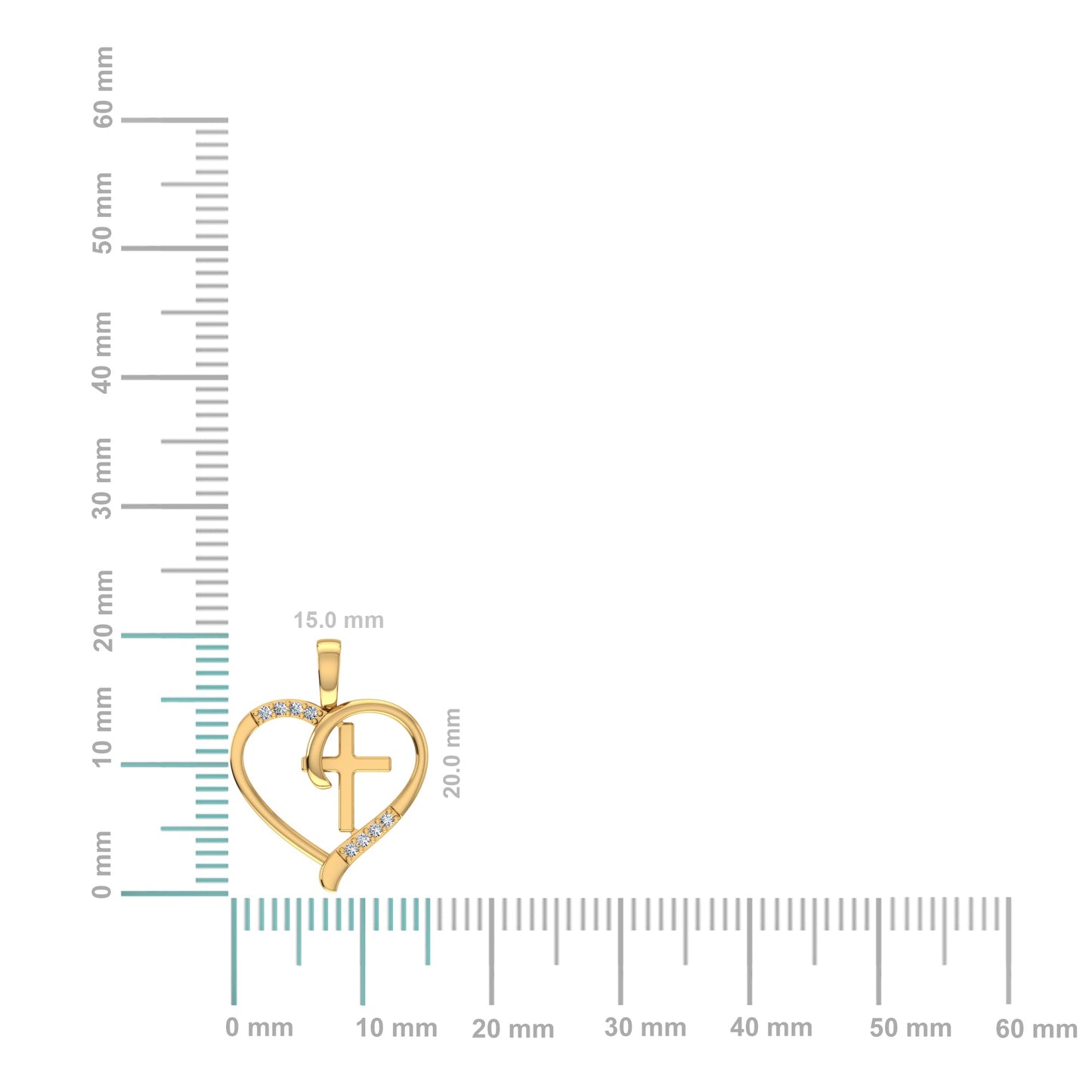 10K Yellow Gold Round Diamond Heart with Cross Pendant 1/25 Ctw
