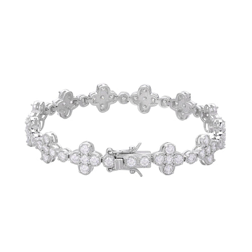 Sterling Silver Round Moissanite Designer Bracelet 8.5 Inch 7-1/3 Ctw