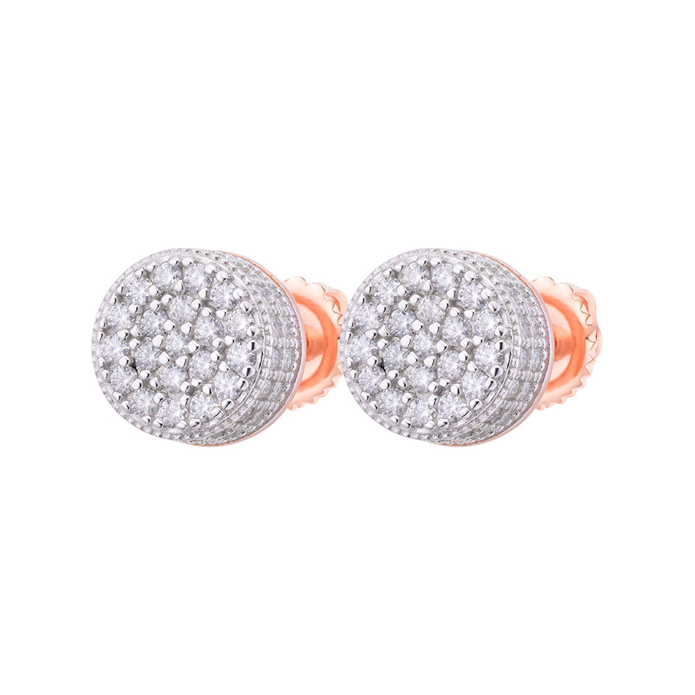 Sterling Silver Round Moissanite Cluster Designer Stud Earrings 7/8 Ctw
